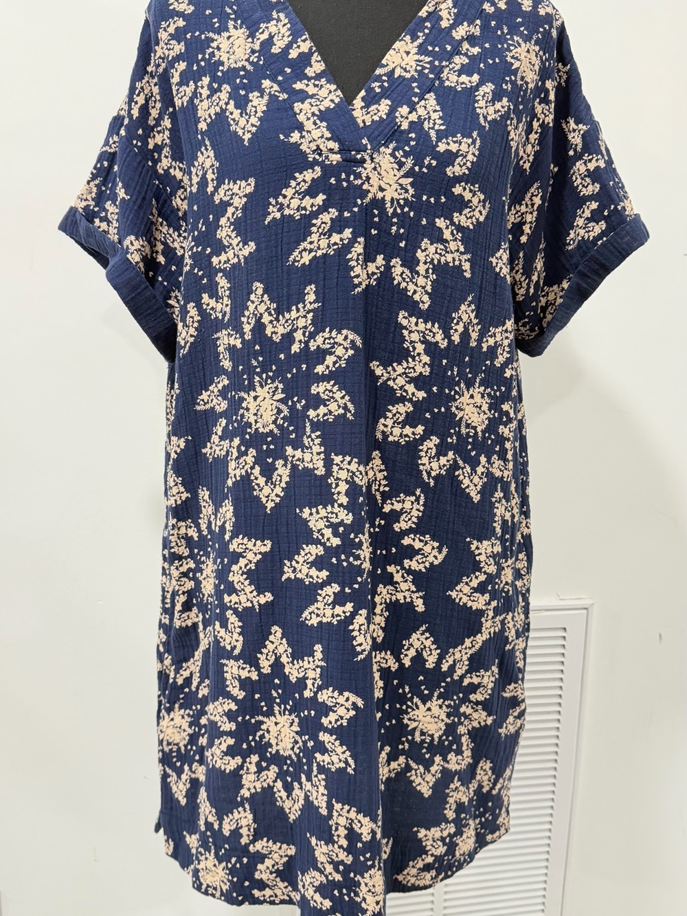 Navy Floral V-Neck Women's Dress